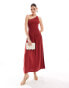 Фото #1 товара 4th & Reckless linen blend shirred one shoulder drop waist maxi dress in washed red