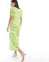 YAS v-neck midi dress in green tie dye - MGREEN