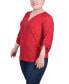 Фото #3 товара Plus Size 3/4 Roll Tab Zip Front Jacquard Knit Top