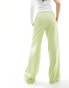 Bershka tie waist wide leg linen trousers in pistachio