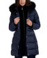 Womens Velvet Bibbed Faux-Fur Hooded Puffer Coat