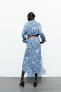 Фото #4 товара Платье-рубашка миди с принтом и ремнем ZARA