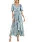 ფოტო #1 პროდუქტის Women's Satin Tie-Waist Flounce-Sleeve Dress