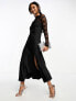 Y.A.S hybrid high neck lace top and satin slip dress in black