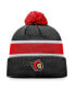 ფოტო #1 პროდუქტის Men's Black, Red Ottawa Senators Breakaway Cuffed Knit Hat with Pom
