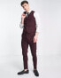 ASOS DESIGN wedding skinny wool mix suit trousers in burgundy herringbone