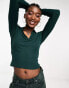 Monki long sleeve collar top in dark green Зеленый, XL - EU 50-52 - фото #1