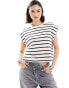 Mango shoulder detail stripe top in white