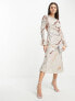 Фото #1 товара ASOS DESIGN embellished all over sequin midi dress with flared sleeve in neutral wave print