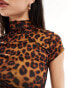 Фото #4 товара ASOS DESIGN grown on neck cap sleeve mini dress with seam detail in animal print