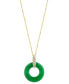 ფოტო #1 პროდუქტის EFFY® Dyed Green Jade & Diamond (1/10 ct. t.w.) Circle 18" Pendant Necklace in 14k Gold