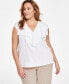 ფოტო #1 პროდუქტის Plus Size Solid Ruffled-Front V-Neck Cap-Sleeve Top