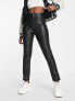 Фото #7 товара JJXX high waisted faux leather straight leg trousers in black