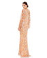 Women's Floral Print Sequined Puff Sleeve Gown