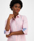 ფოტო #3 პროდუქტის Women's Striped Roll-Tab-Sleeve Button-Front Shirt