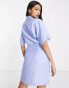 Фото #2 товара & Other Stories tie front blend mini shirt dress in light blue - LBLUE