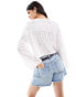 Vero Moda textured jersey boat neck long sleeve top in white