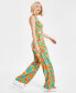 Petite Floral-Print Square-Neck Wide-Leg Jumpsuit, Created for Macy's