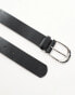 ASOS DESIGN faux leather belt with silver oval buckle in black