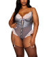 ფოტო #4 პროდუქტის Plus Stretch Satin, Mesh, and Eyelash Lace Garter Teddy with Quilting Details