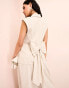 Фото #4 товара ASOS LUXE linen look long line sleeveless tailored blazer with bow back in stripe