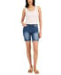 ფოტო #3 პროდუქტის Juniors' Frayed High Rise Denim Bermuda Shorts