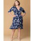 Фото #3 товара Plus Size Flirty Flounce Midi Wrap Dress with 3/4 Sleeves