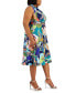 Plus Size Printed Sleeveless Tie-Waist Satin Dress