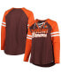 ფოტო #1 პროდუქტის Women's Brown, Orange Cleveland Browns Plus Size True to Form Lace-Up V-Neck Raglan Long Sleeve T-shirt