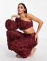 Фото #4 товара ASOS LUXE co-ord 3D lace one shoulder crop top in Burgundy