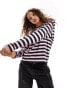 Фото #1 товара Monki long sleeve top in black and pink stripe