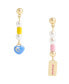 Faux Pearl Signature Charm Mismatched Linear Earrings