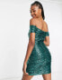 Фото #2 товара In The Style Tall exclusive sequin off shoulder mini dress in emerald green