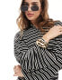 ASOS DESIGN placket ribbed collared maxi with ruched side and flare long sleeve in mono stripe