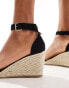 Truffle Collection wide fit jute wedge heeled espadrille in black