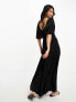 Фото #5 товара ASOS DESIGN wrap flutter sleeve midi dress with pleat skirt in black