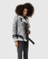 ფოტო #2 პროდუქტის Women's Shearling Belted Biker Jacket, Natural Dying Grey with White Wool