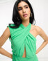 ASOS DESIGN sleeveless one shoulder twist neck pencil midi dress in green