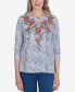 Harvest Moon Women's Textured Floral Embroidered Split Neck Top