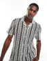 Hollister short sleeve revere collar stripe crochet shirt in black/white