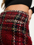 ASOS DESIGN boucle mini skirt with chain details in red check