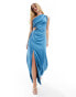 Фото #2 товара Style Cheat one shoulder satin midaxi dress ink blue