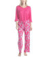 ფოტო #9 პროდუქტის Women's 3/4 Sleeve Top & Boot-Cut Pajama Pants Set