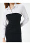 Фото #5 товара Gömlek Detaylı Mini Straplez Elbise Slim Fit Uzun Kollu