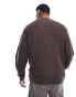 ADPT oversized fisherman rib polo in chocolate brown