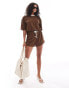 ASOS DESIGN short sleeve elastic tie waist romper in mocha