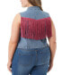 Trendy Plus Size Cropped Fringe Denim Vest