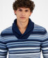 Фото #3 товара Men's Striped Shawl-Collar Long Sleeve Pullover Sweater, Created for Macy's