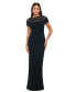 Фото #1 товара Women's Illusion-Neck Ruched-Back Scuba Crepe Gown