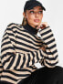 Фото #1 товара ASOS DESIGN high neck boxy long sleeve top in camel and black stripe
